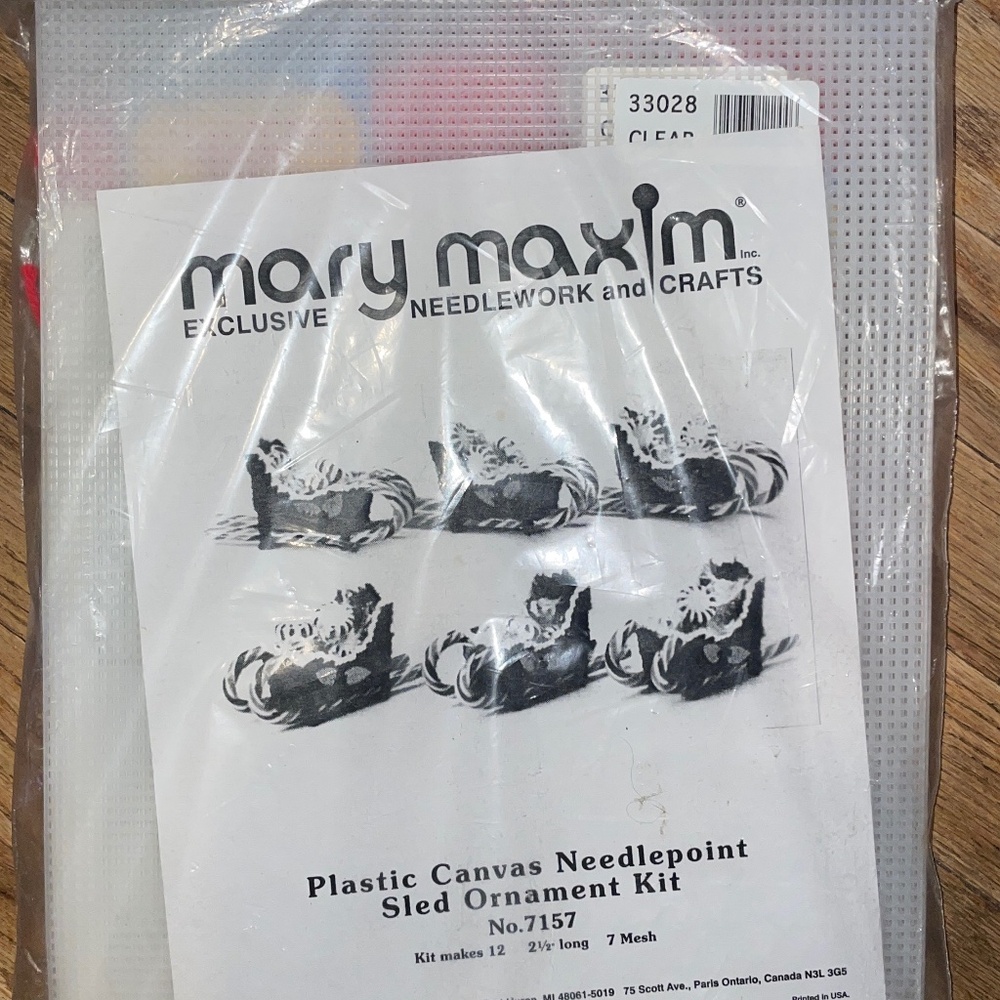 Mary Maxim Plastic Canvas Needlepoint Sled Ornament Kit
